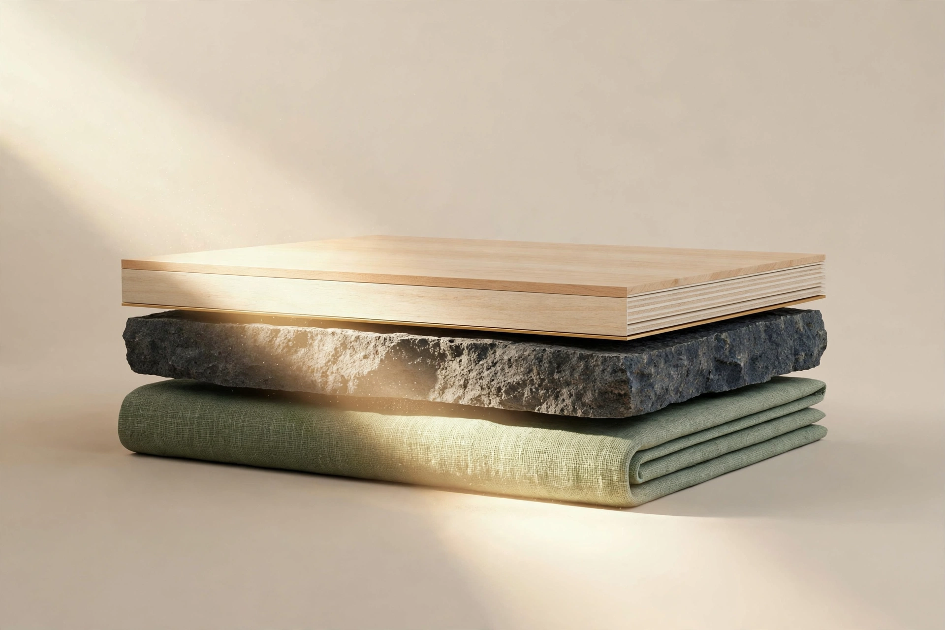 Capas apiladas de madera, piedra y lino, símbolo de la arquitectura del sistema